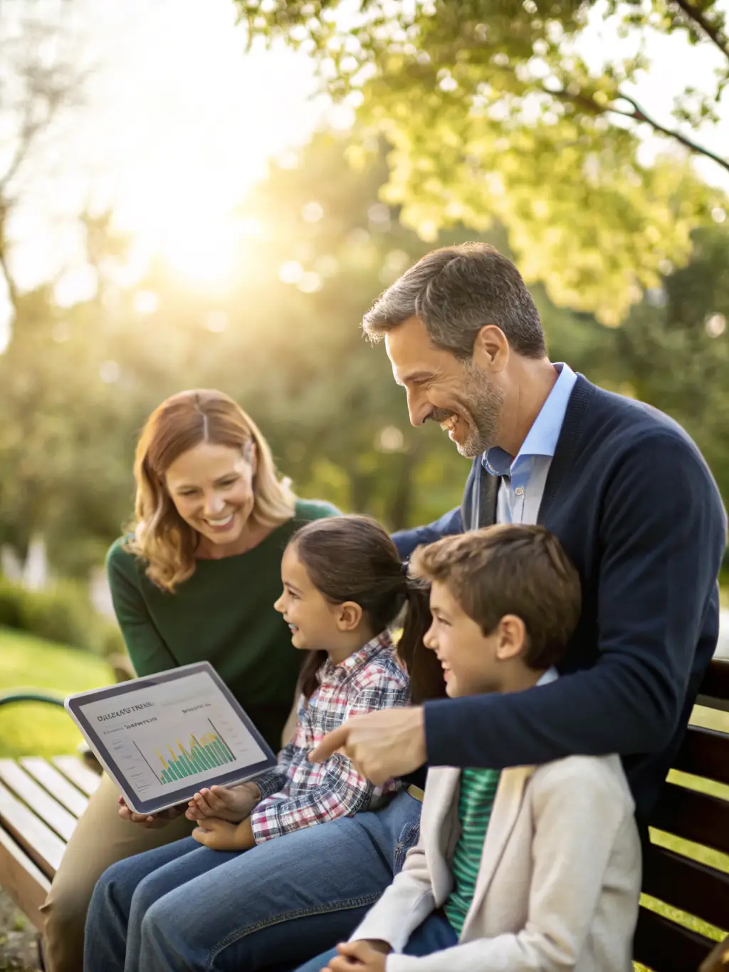 A diverse family happily planning their future, symbolizing the benefits of financial planning for all UK families.